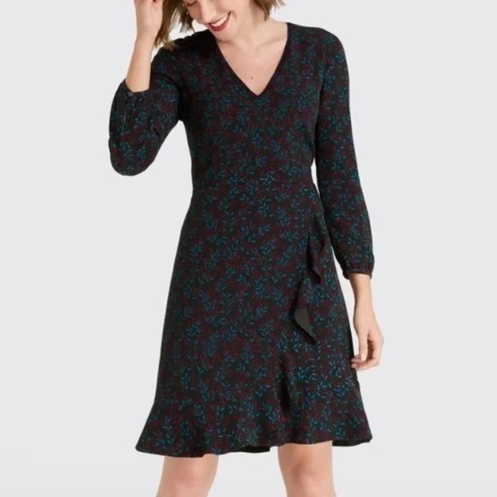 Draper James Winter Berry Floral Preppy Faux Wrap Classic Business Casual Dress